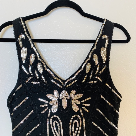 Babeyond Black Dress Flapper Fringe Silver Sequins Small 1920's Gatsby Bling - Picture 2 of 14